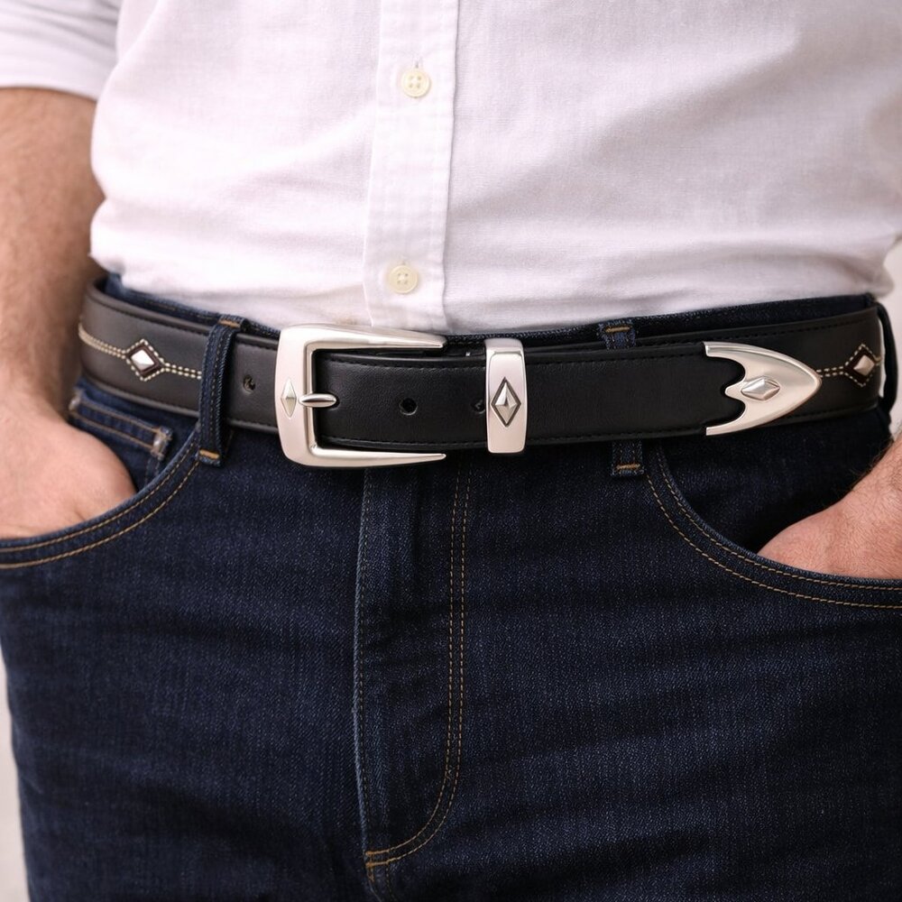 Brighton Black Leather Western Belt Silver Stud Buckle Size 34 USA Made - Picture 5 of 12